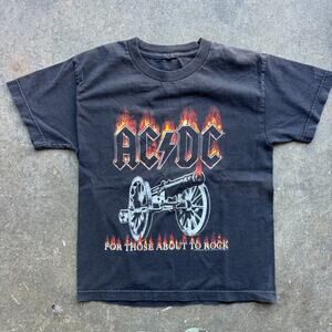 AC/DC 90's Vintage Youth T-Shirt For Those About To Rock Faded Graphic Size L